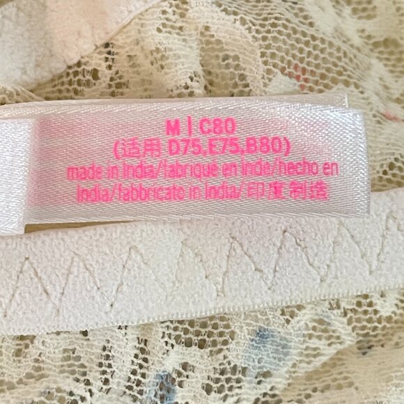 New Victoria's Secret Halter Bra Bralette Medium Ivory Lace Pink Blue Dot NWT - Picture 6 of 9